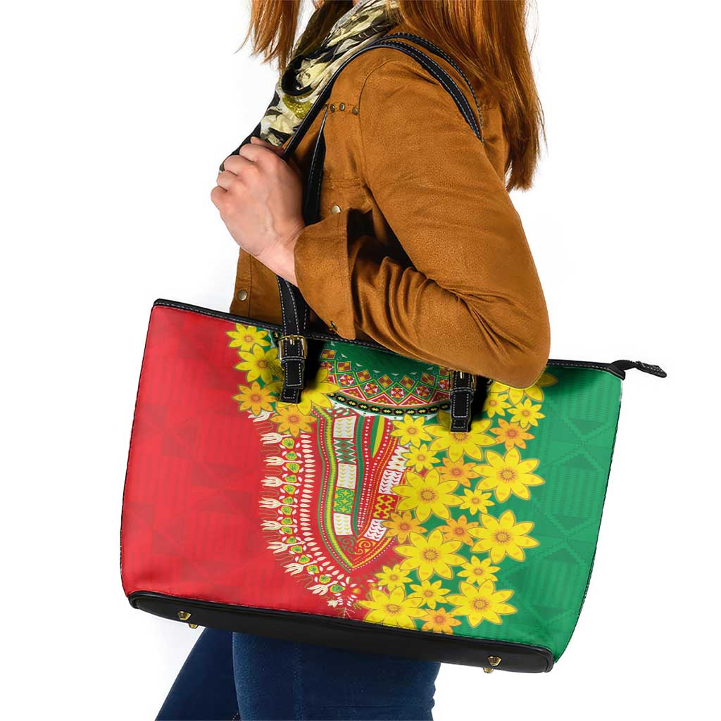 Ethiopian New Year Leather Tote Bag Enkutatash Adey Abeba Flower Art - Wonder Print Shop