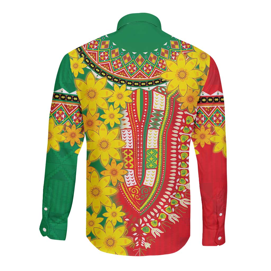 Ethiopian New Year Long Sleeve Button Shirt Enkutatash Adey Abeba Flower Art - Wonder Print Shop