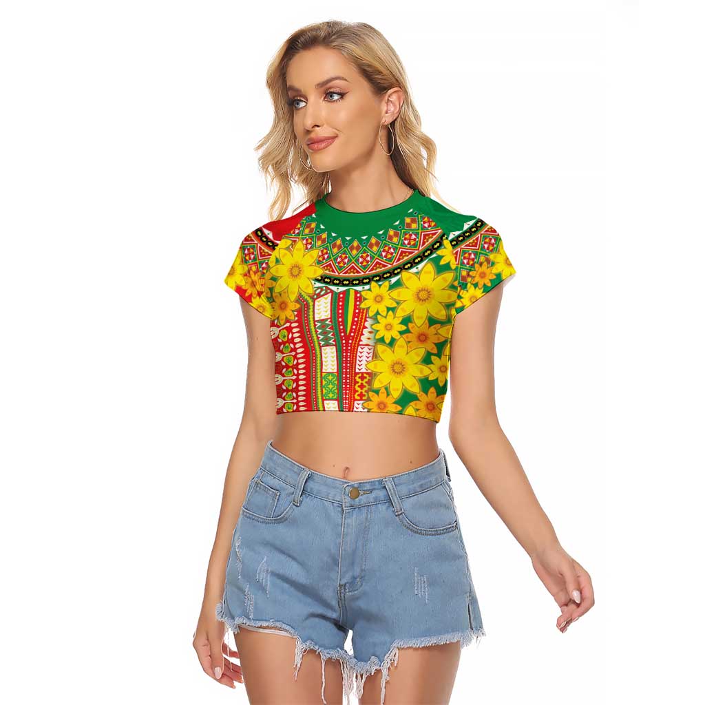 Ethiopian New Year Raglan Cropped T Shirt Enkutatash Adey Abeba Flower Art - Wonder Print Shop