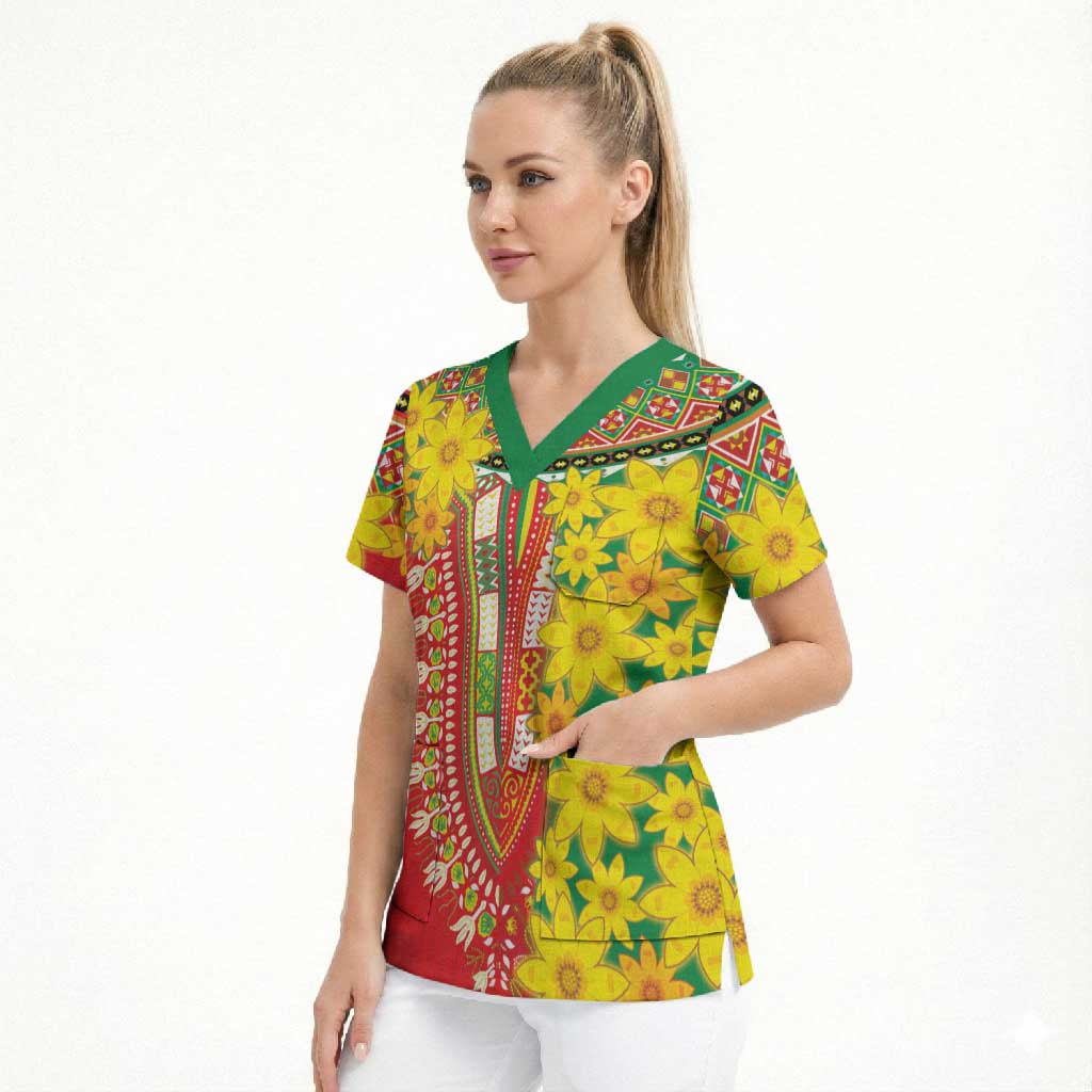 Afro Ethiopian New Year Scrub Top Enkutatash Adey Abeba Flower Art
