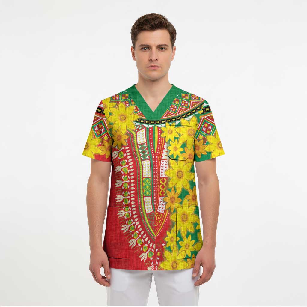 Afro Ethiopian New Year Scrub Top Enkutatash Adey Abeba Flower Art