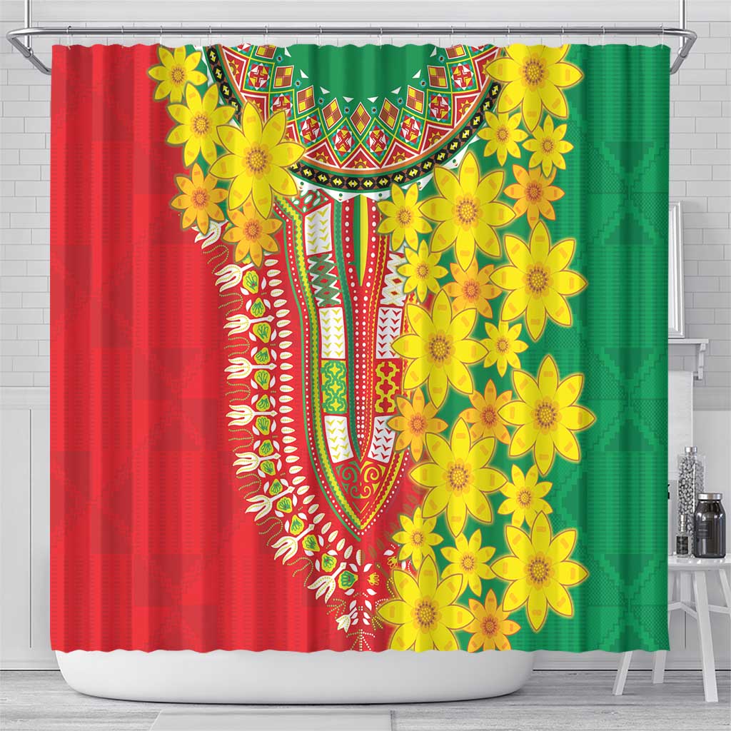 Ethiopian New Year Shower Curtain Enkutatash Adey Abeba Flower Art
