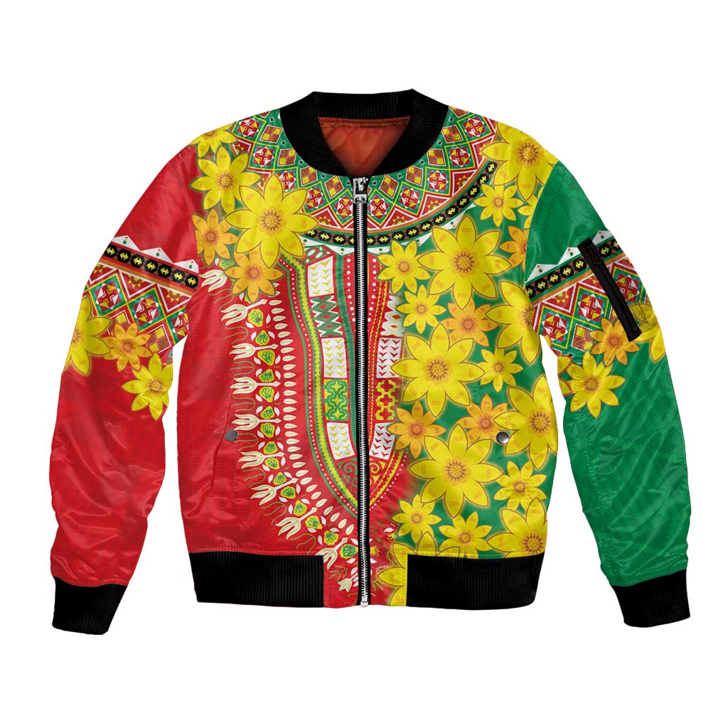 Ethiopian New Year Sleeve Zip Bomber Jacket Enkutatash Adey Abeba Flower Art - Wonder Print Shop