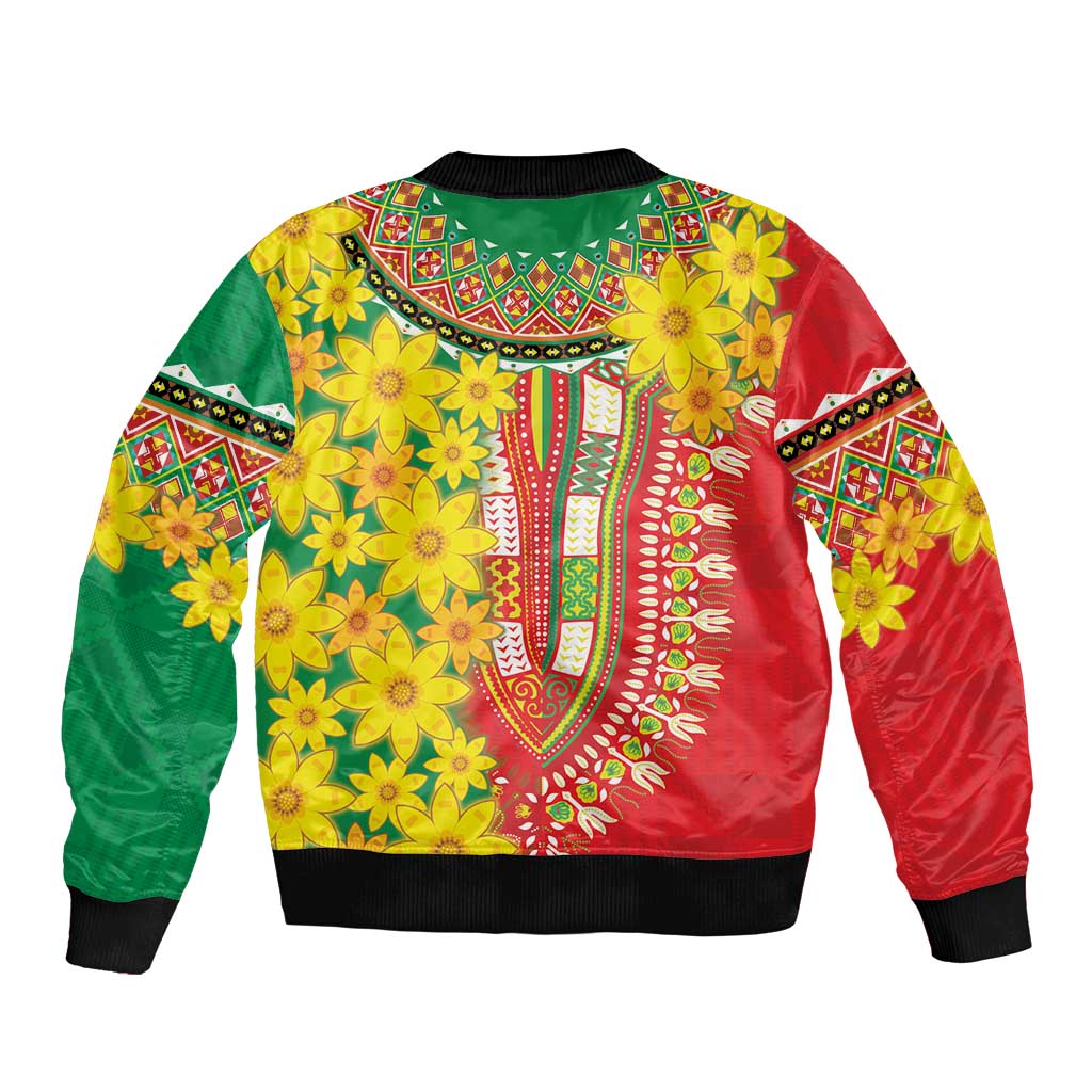 Ethiopian New Year Sleeve Zip Bomber Jacket Enkutatash Adey Abeba Flower Art - Wonder Print Shop