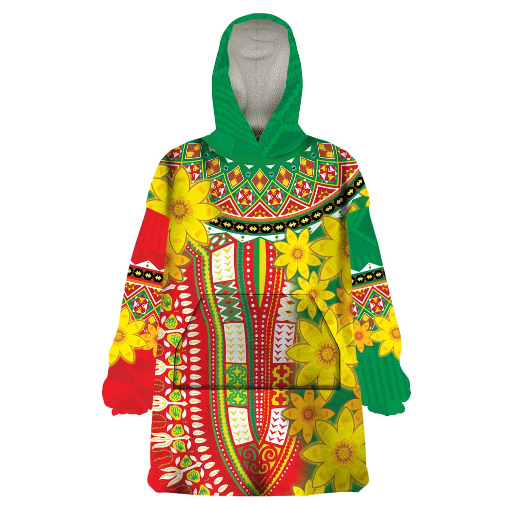Ethiopian New Year Wearable Blanket Hoodie Enkutatash Adey Abeba Flower Art - Wonder Print Shop