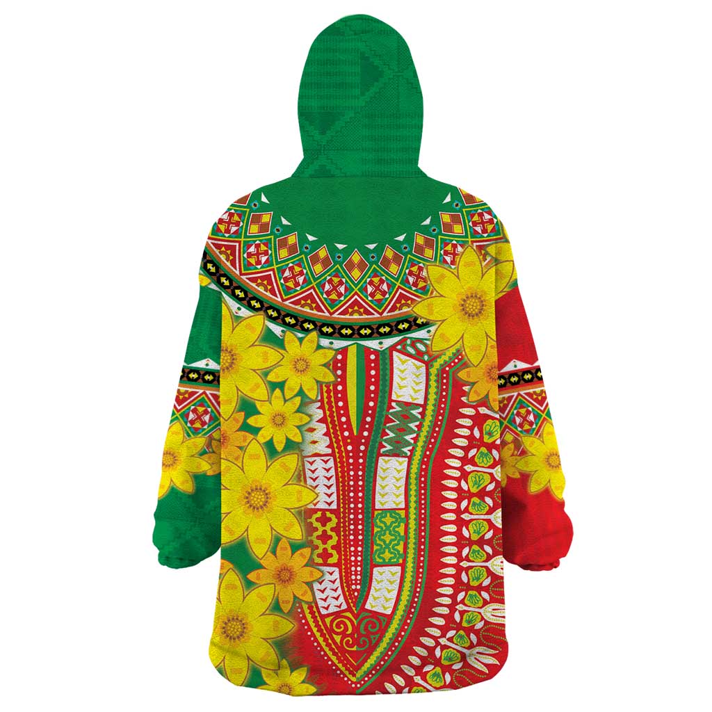 Ethiopian New Year Wearable Blanket Hoodie Enkutatash Adey Abeba Flower Art - Wonder Print Shop