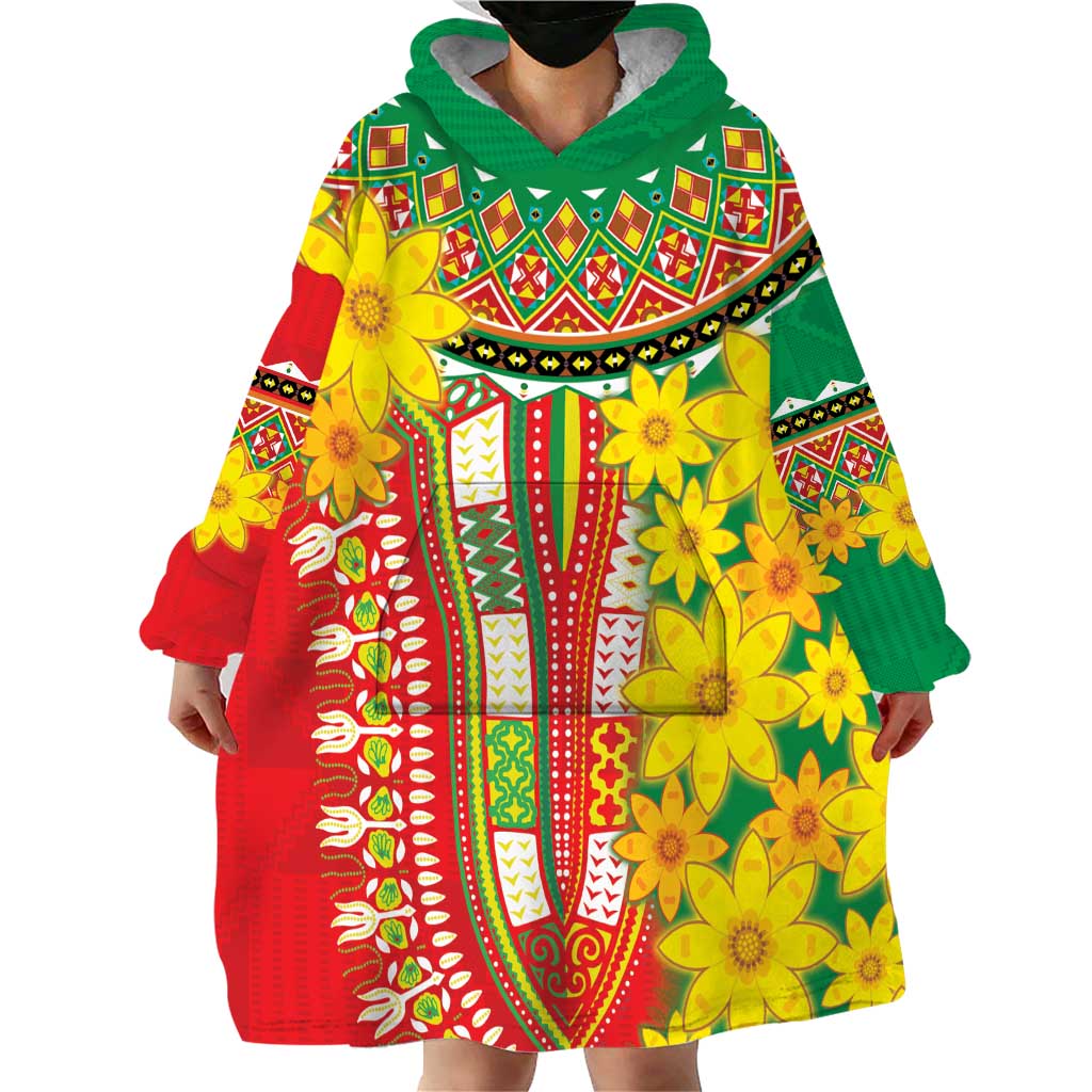 Ethiopian New Year Wearable Blanket Hoodie Enkutatash Adey Abeba Flower Art - Wonder Print Shop