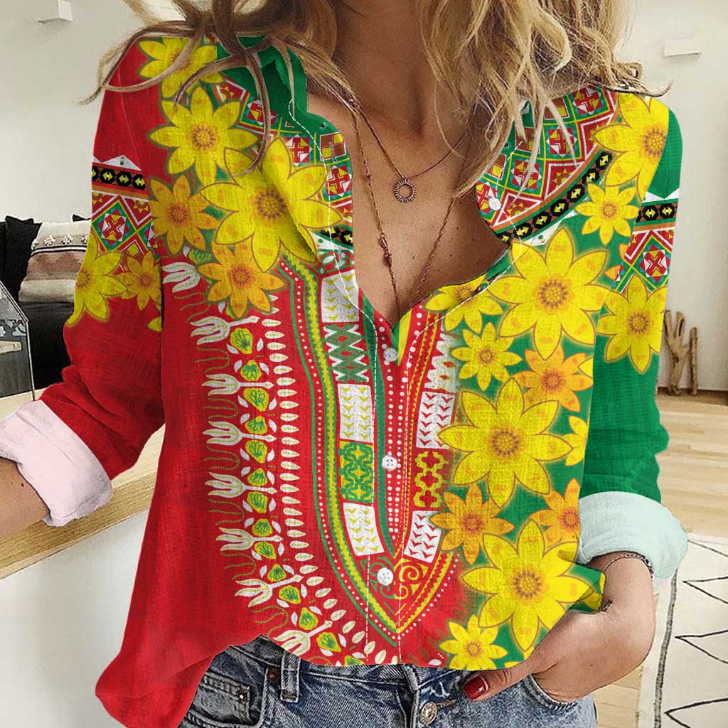 Ethiopian New Year Women Casual Shirt Enkutatash Adey Abeba Flower Art - Wonder Print Shop