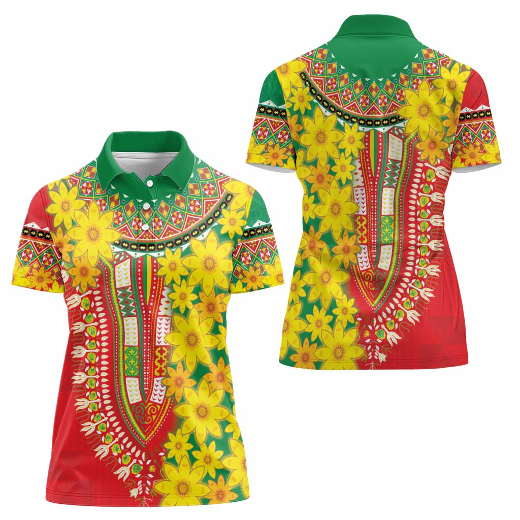 Ethiopian New Year Women Polo Shirt Enkutatash Adey Abeba Flower Art - Wonder Print Shop