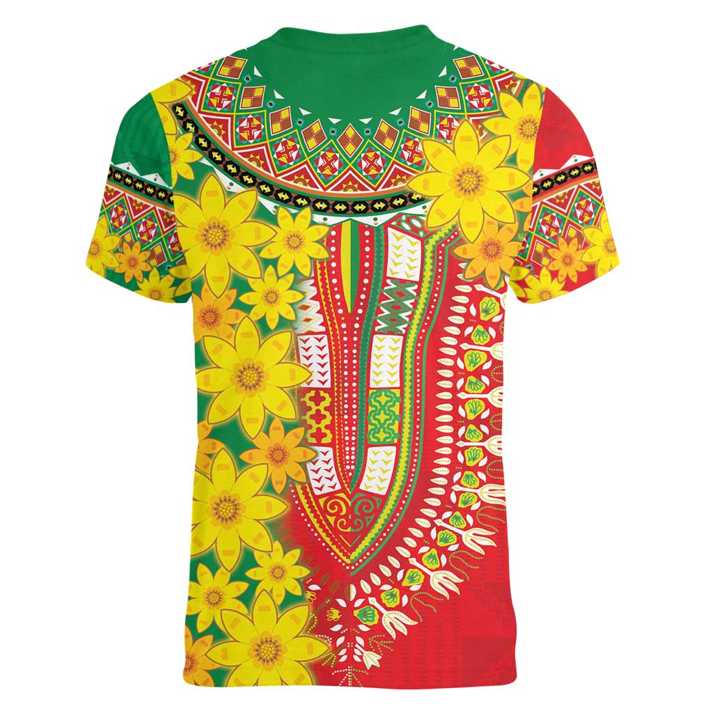 Ethiopian New Year Women V-Neck T-Shirt Enkutatash Adey Abeba Flower Art - Wonder Print Shop