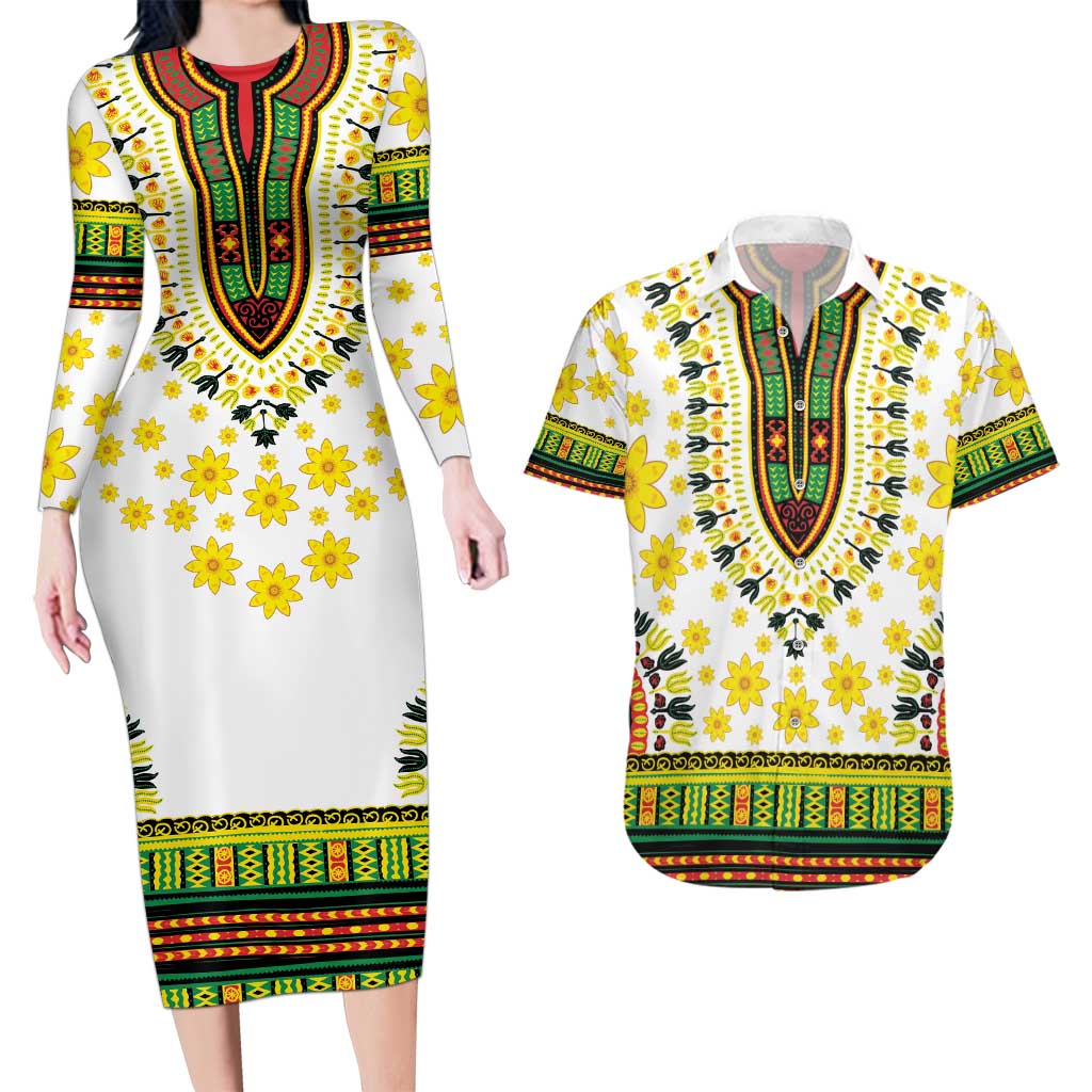 Enkutatash Dashiki and Adey Abeba Couples Matching Long Sleeve Bodycon Dress and Hawaiian Shirt LT9 - Wonder Print Shop