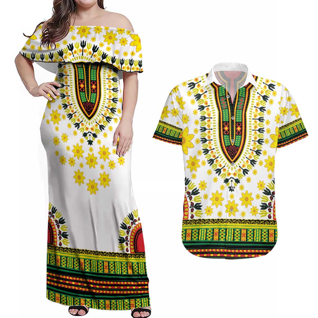 Enkutatash Dashiki and Adey Abeba Couples Matching Off Shoulder Maxi Dress and Hawaiian Shirt LT9 - Wonder Print Shop