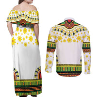 Enkutatash Dashiki and Adey Abeba Couples Matching Off Shoulder Maxi Dress and Long Sleeve Button Shirt LT9 - Wonder Print Shop