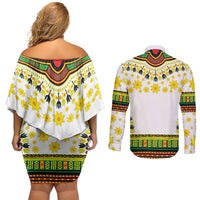 Enkutatash Dashiki and Adey Abeba Couples Matching Off Shoulder Short Dress and Long Sleeve Button Shirt LT9 - Wonder Print Shop