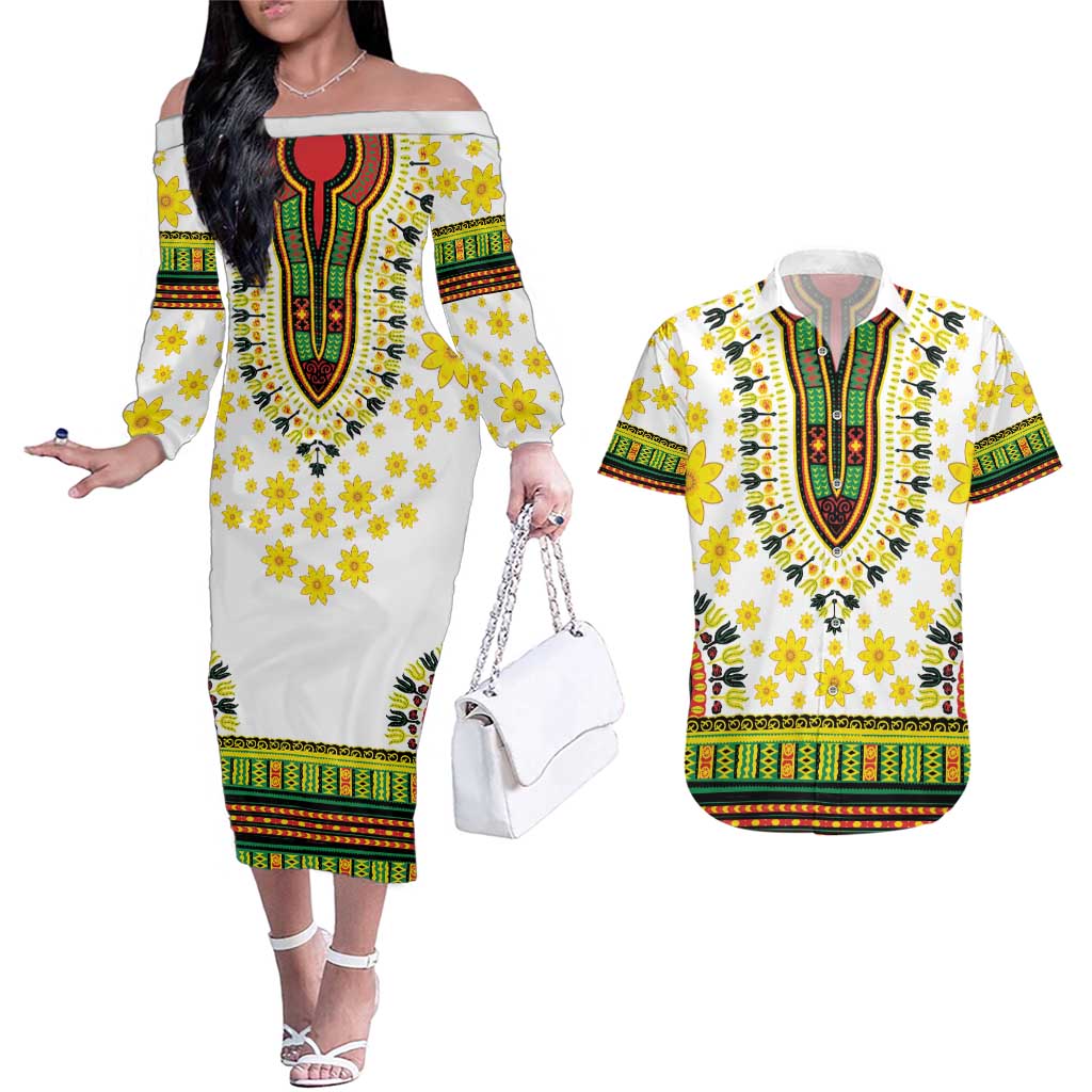 Enkutatash Dashiki and Adey Abeba Couples Matching Off The Shoulder Long Sleeve Dress and Hawaiian Shirt LT9 - Wonder Print Shop