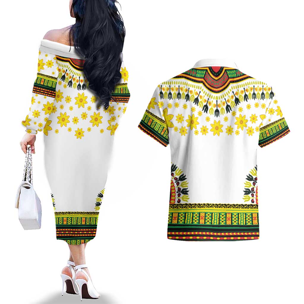 Enkutatash Dashiki and Adey Abeba Couples Matching Off The Shoulder Long Sleeve Dress and Hawaiian Shirt LT9 - Wonder Print Shop