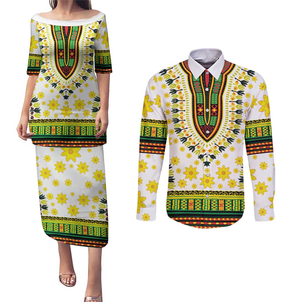 Enkutatash Dashiki and Adey Abeba Couples Matching Puletasi and Long Sleeve Button Shirt LT9 - Wonder Print Shop
