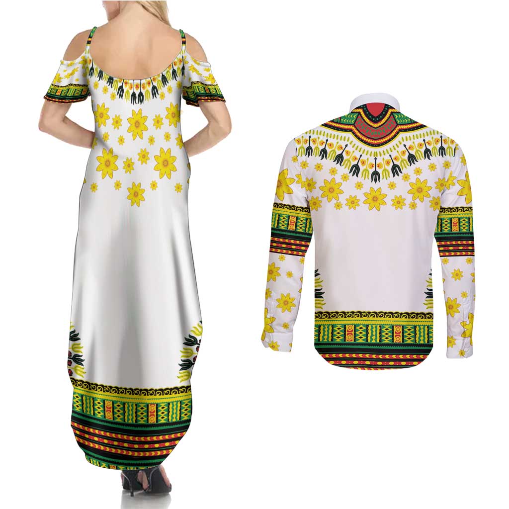Enkutatash Dashiki and Adey Abeba Couples Matching Summer Maxi Dress and Long Sleeve Button Shirt LT9 - Wonder Print Shop