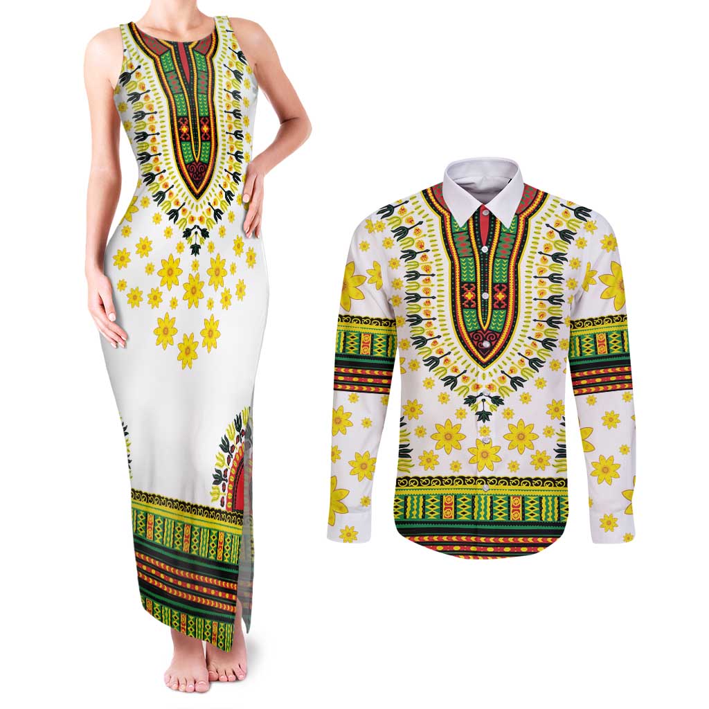 Enkutatash Dashiki and Adey Abeba Couples Matching Tank Maxi Dress and Long Sleeve Button Shirt LT9 - Wonder Print Shop