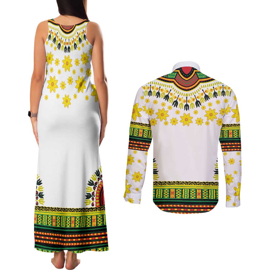 Enkutatash Dashiki and Adey Abeba Couples Matching Tank Maxi Dress and Long Sleeve Button Shirt LT9 - Wonder Print Shop