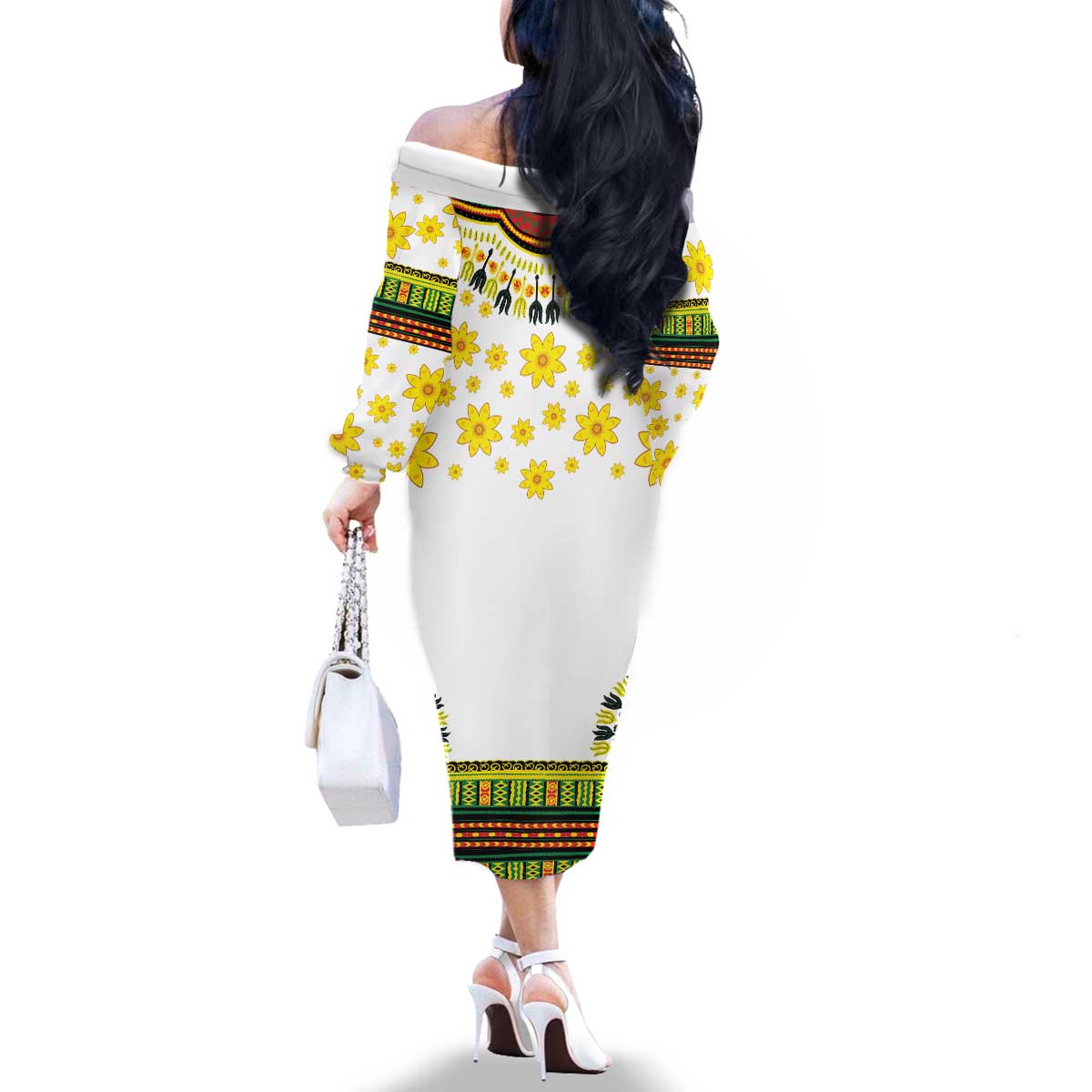 Enkutatash Dashiki and Adey Abeba Family Matching Off The Shoulder Long Sleeve Dress and Hawaiian Shirt - Wonder Print Shop