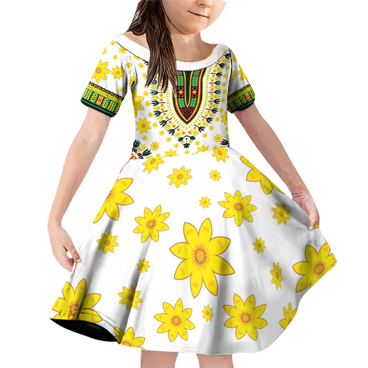 Enkutatash Dashiki and Adey Abeba Family Matching Off Shoulder Short Dress and Hawaiian Shirt LT9 - Wonder Print Shop