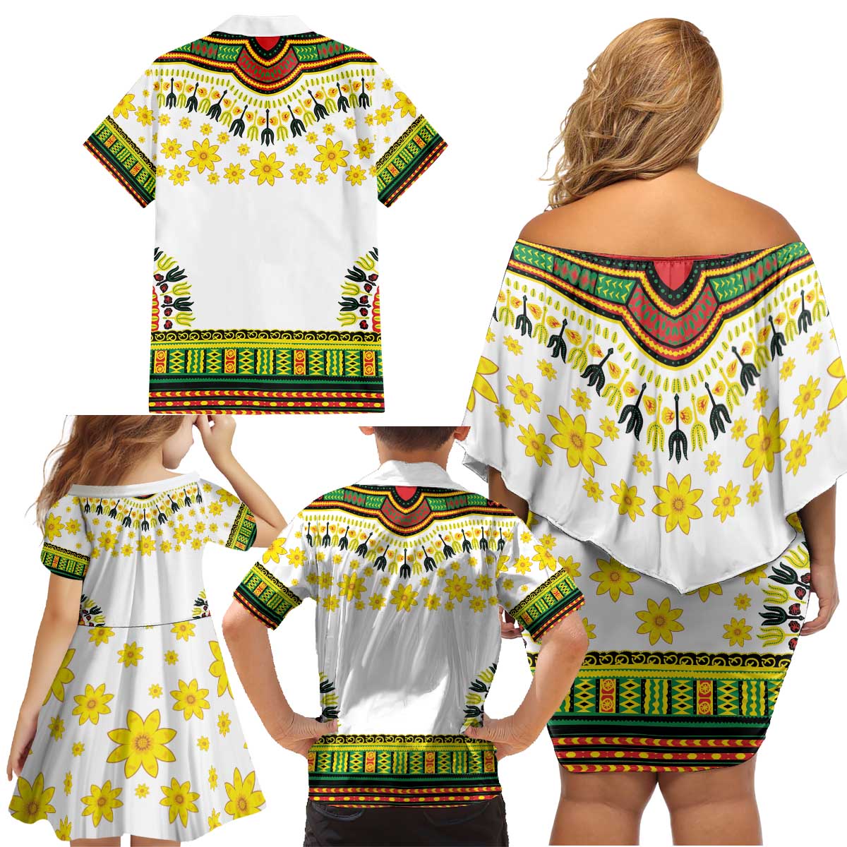 Enkutatash Dashiki and Adey Abeba Family Matching Off Shoulder Short Dress and Hawaiian Shirt LT9 - Wonder Print Shop