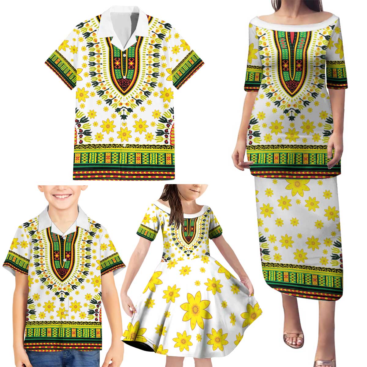 Enkutatash Dashiki and Adey Abeba Family Matching Puletasi and Hawaiian Shirt - Wonder Print Shop