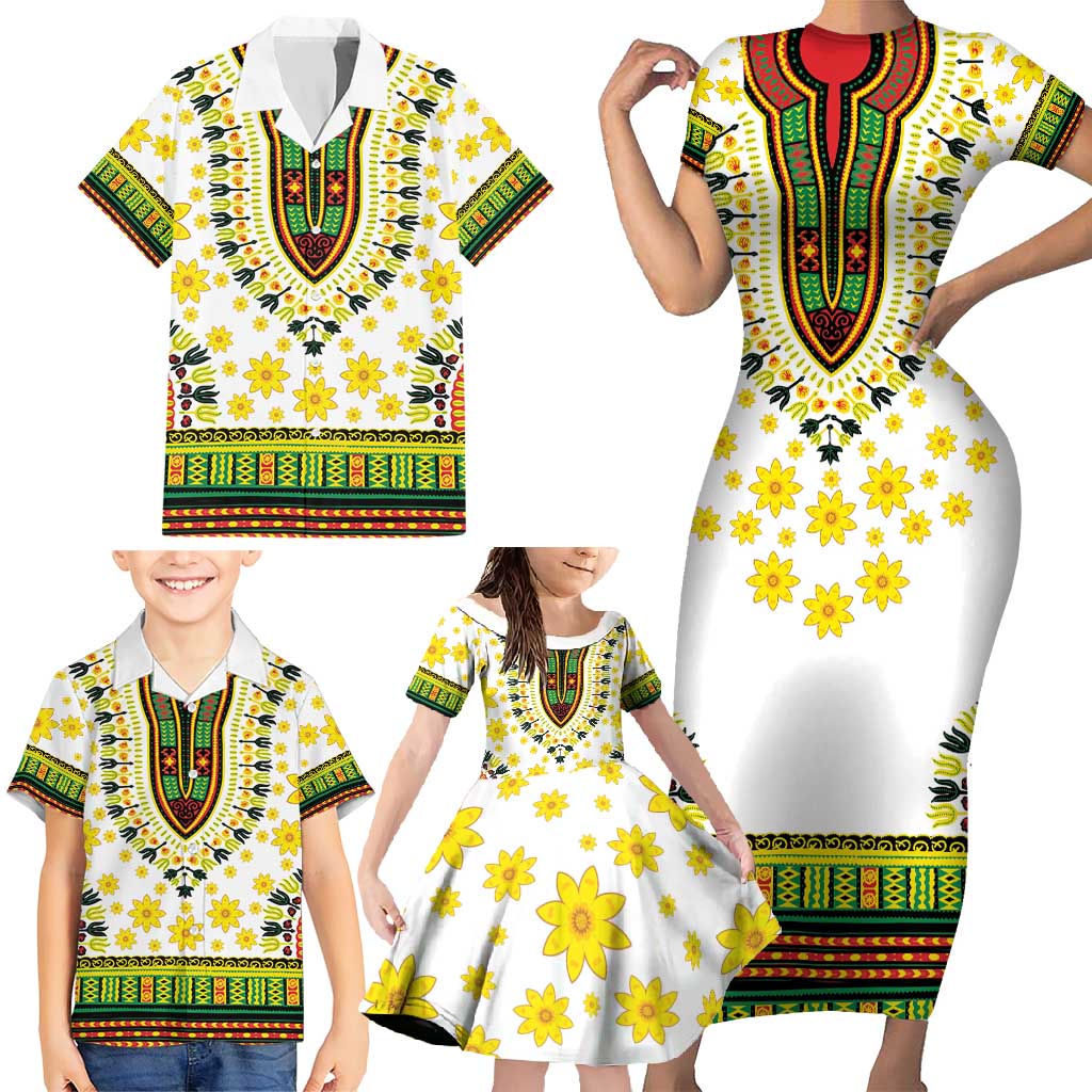 Enkutatash Dashiki and Adey Abeba Family Matching Short Sleeve Bodycon Dress and Hawaiian Shirt - Wonder Print Shop