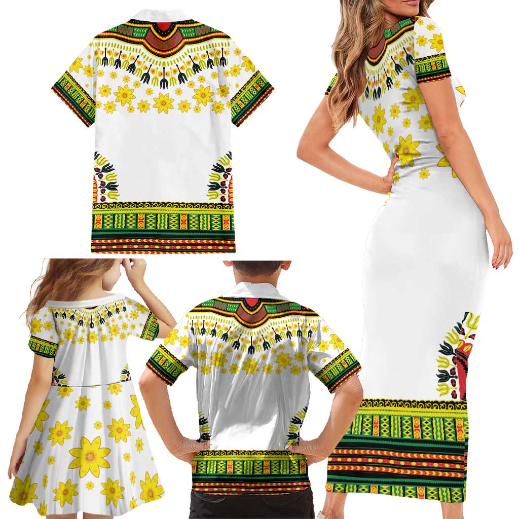 Enkutatash Dashiki and Adey Abeba Family Matching Short Sleeve Bodycon Dress and Hawaiian Shirt - Wonder Print Shop
