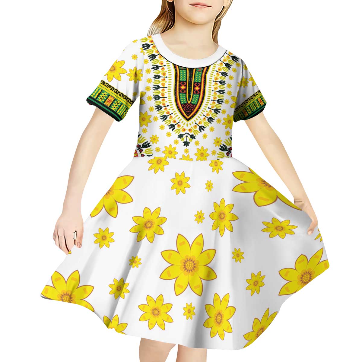 Enkutatash Dashiki and Adey Abeba Kid Short Sleeve Dress - Wonder Print Shop