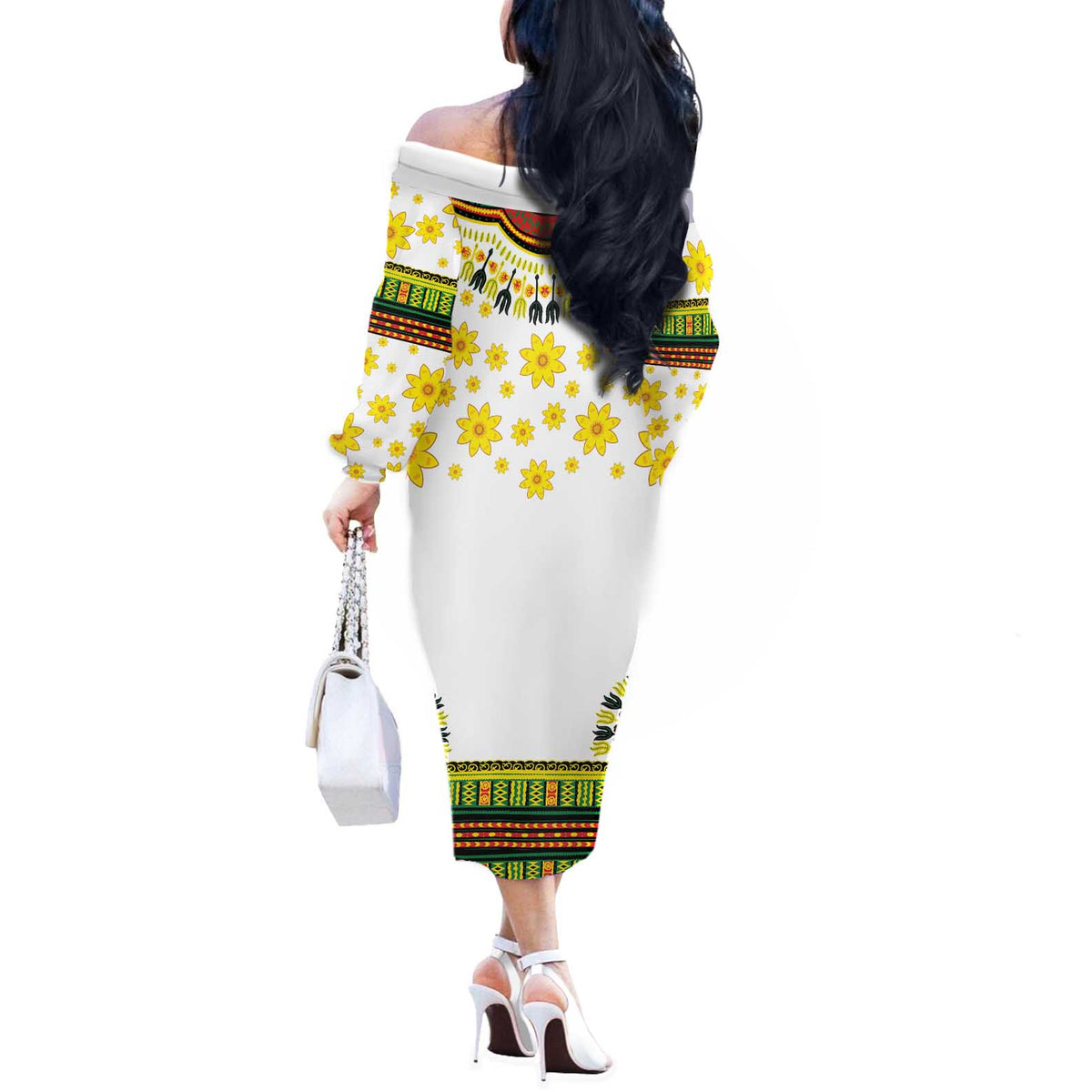 Enkutatash Dashiki and Adey Abeba Off The Shoulder Long Sleeve Dress - Wonder Print Shop