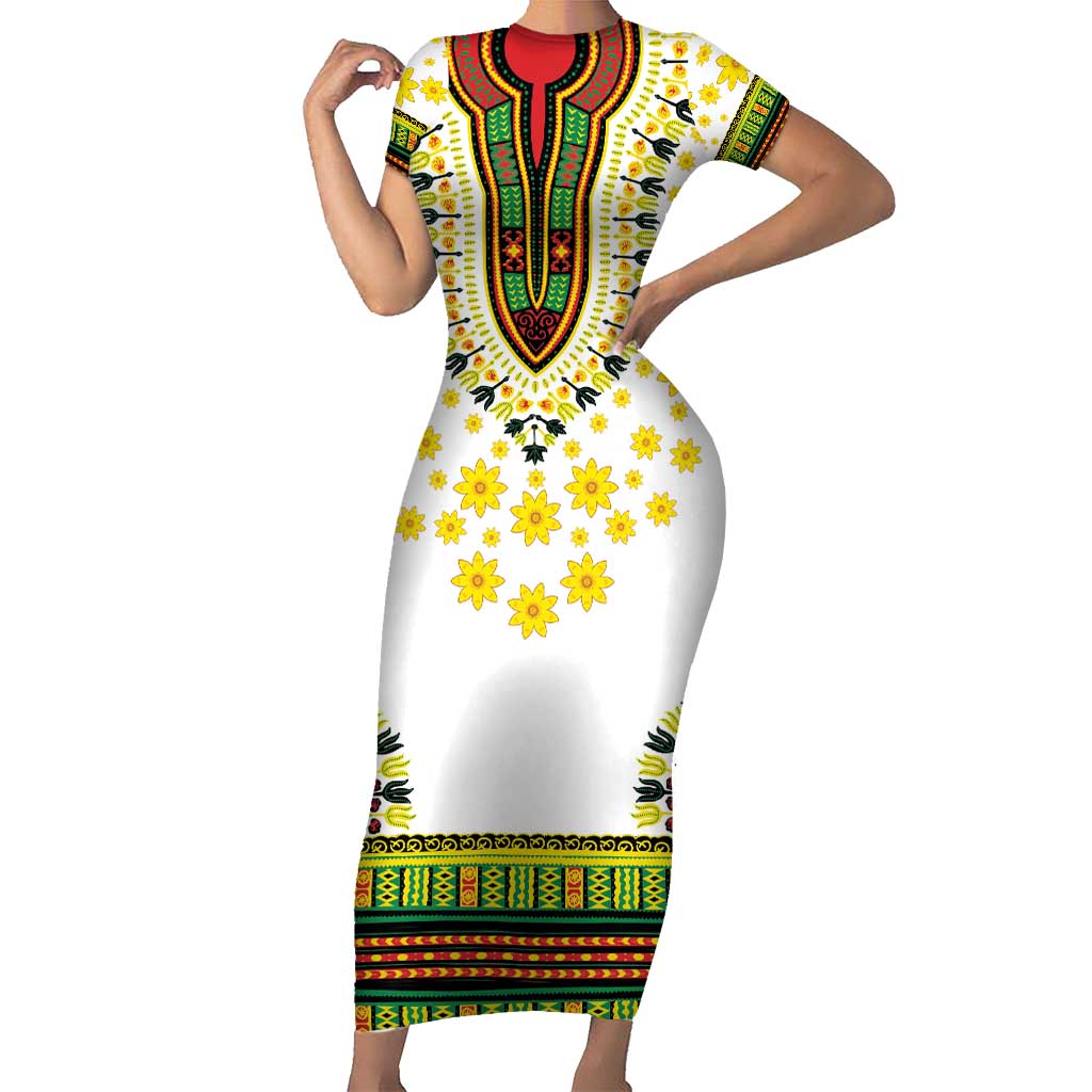 Enkutatash Dashiki and Adey Abeba Short Sleeve Bodycon Dress - Wonder Print Shop