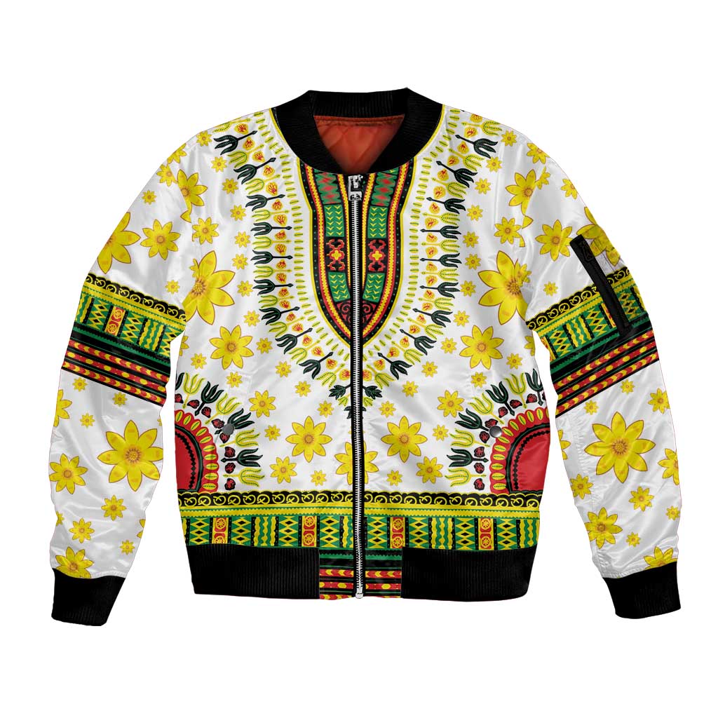 Enkutatash Dashiki and Adey Abeba Sleeve Zip Bomber Jacket - Wonder Print Shop