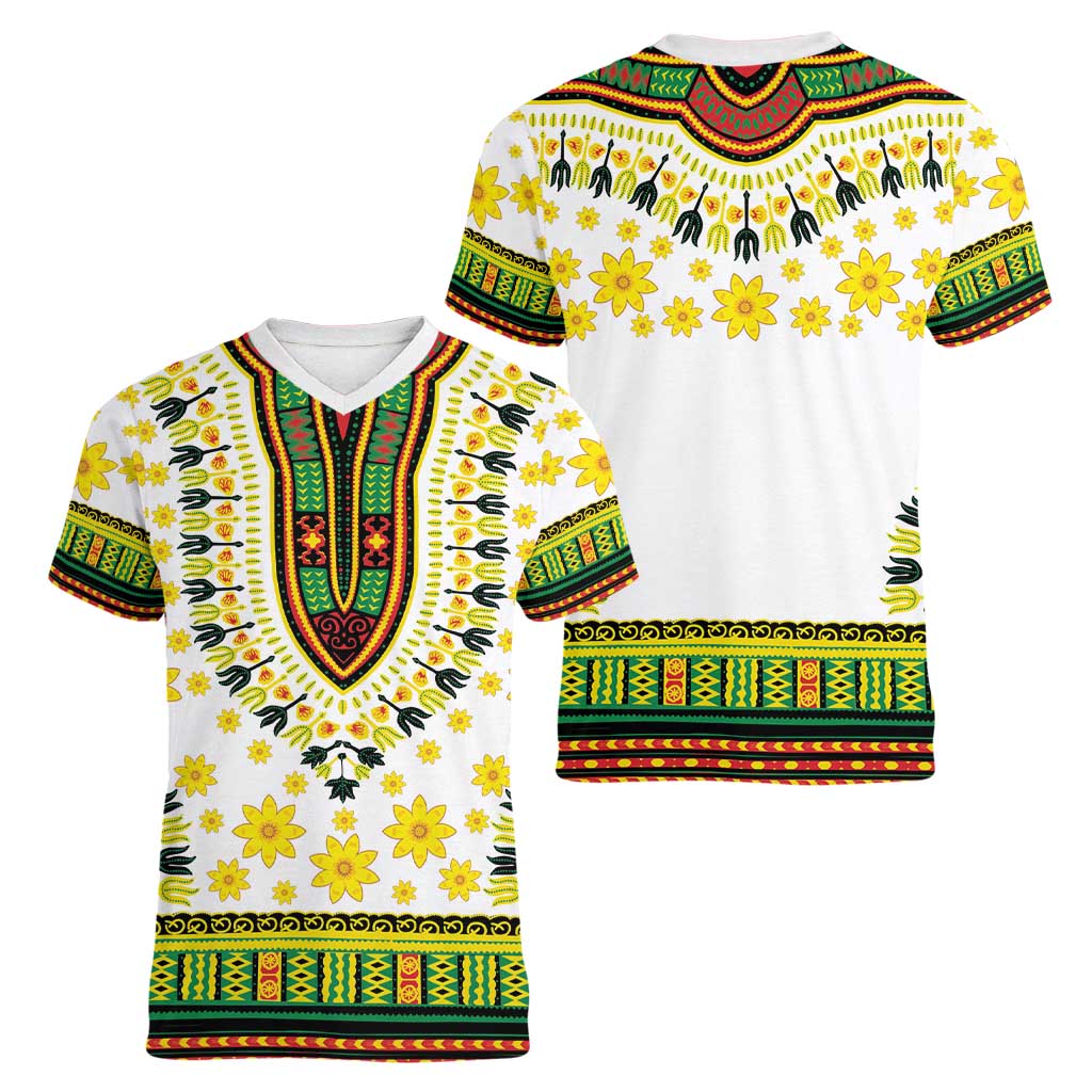 Enkutatash Dashiki and Adey Abeba Women V-Neck T-Shirt - Wonder Print Shop