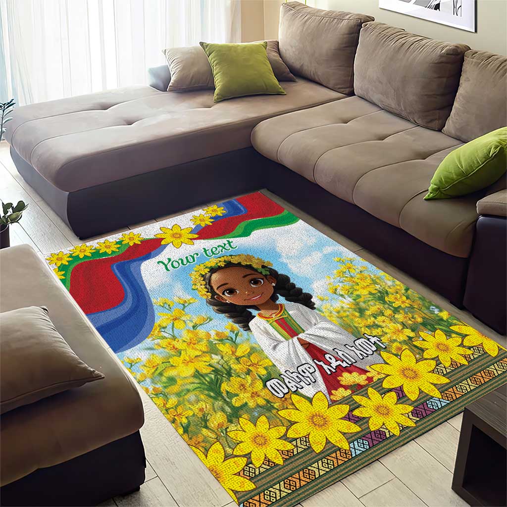 Happy Enkutatash Eritrea Personalized Area Rug Beautiful Girl Adey Abeba Flower LT9 - Wonder Print Shop