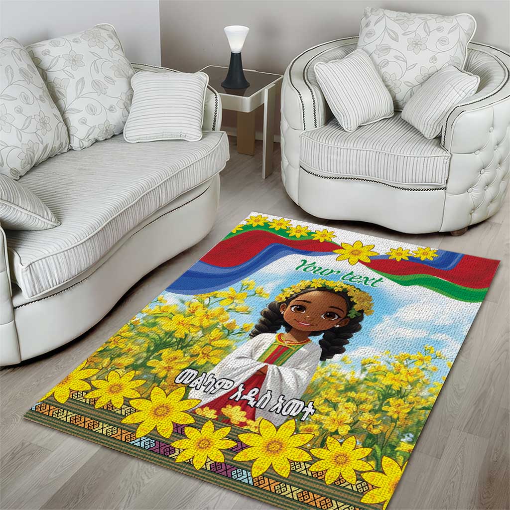 Happy Enkutatash Eritrea Personalized Area Rug Beautiful Girl Adey Abeba Flower LT9 - Wonder Print Shop