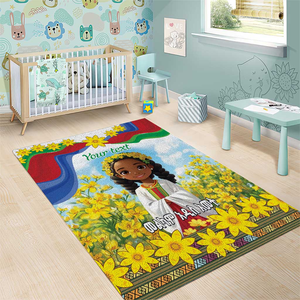 Happy Enkutatash Eritrea Personalized Area Rug Beautiful Girl Adey Abeba Flower LT9 - Wonder Print Shop