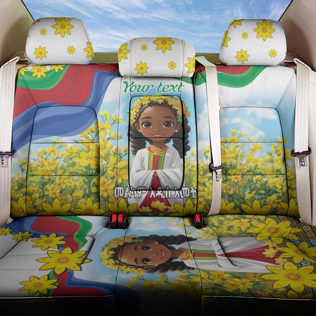 Happy Enkutatash Eritrea Personalized Back Car Seat Cover Beautiful Girl Adey Abeba Flower LT9 - Wonder Print Shop