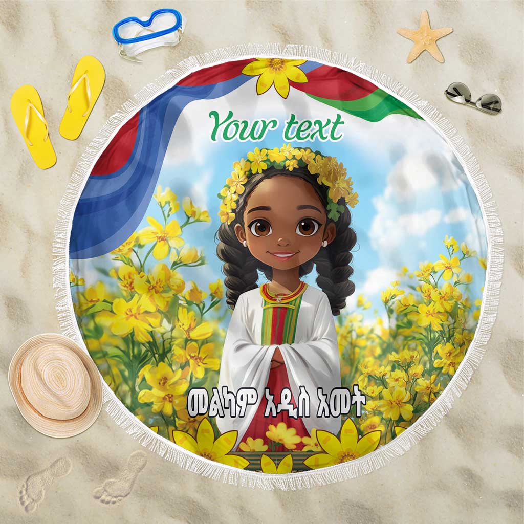 Happy Enkutatash Eritrea Personalized Beach Blanket Beautiful Girl Adey Abeba Flower LT9 - Wonder Print Shop