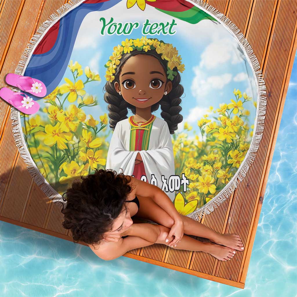 Happy Enkutatash Eritrea Personalized Beach Blanket Beautiful Girl Adey Abeba Flower LT9 - Wonder Print Shop