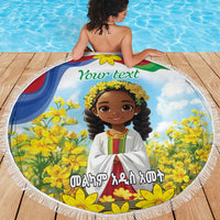 Happy Enkutatash Eritrea Personalized Beach Blanket Beautiful Girl Adey Abeba Flower LT9 - Wonder Print Shop