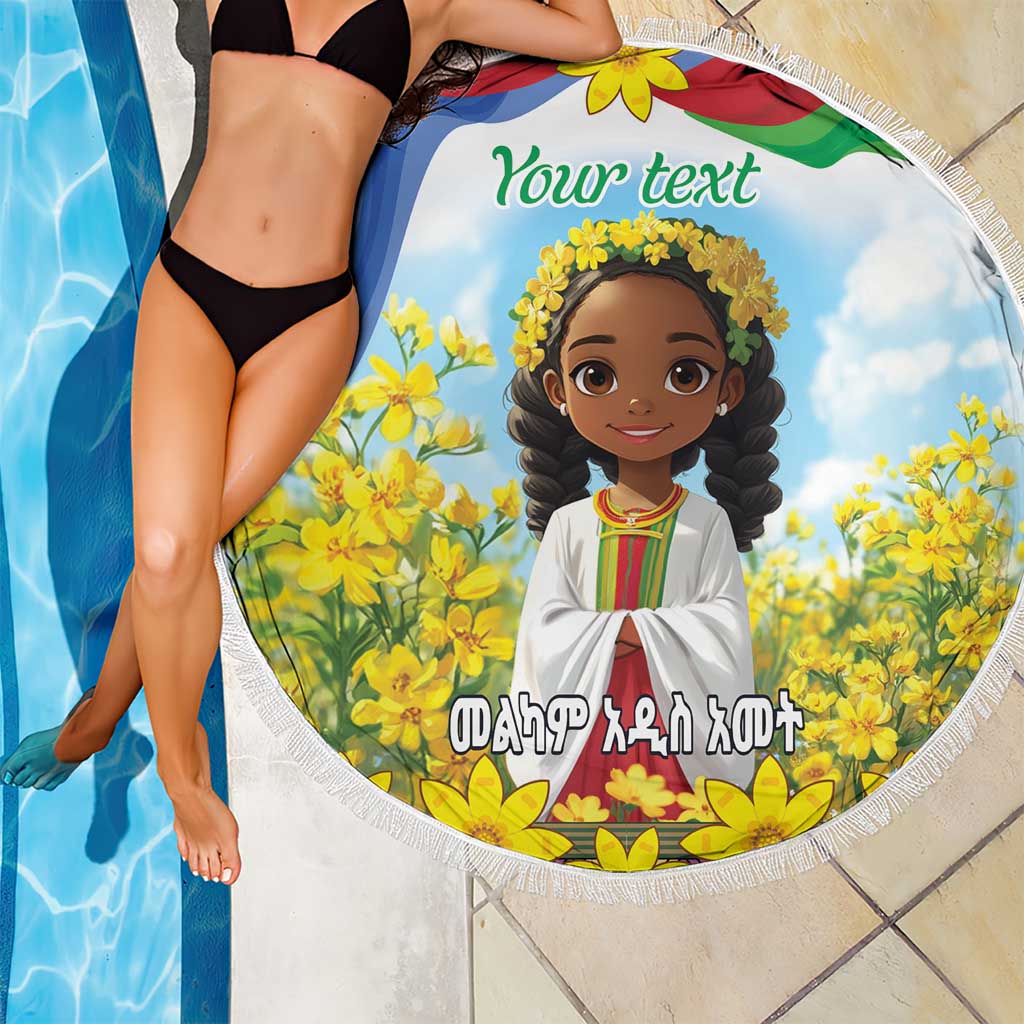 Happy Enkutatash Eritrea Personalized Beach Blanket Beautiful Girl Adey Abeba Flower LT9 - Wonder Print Shop