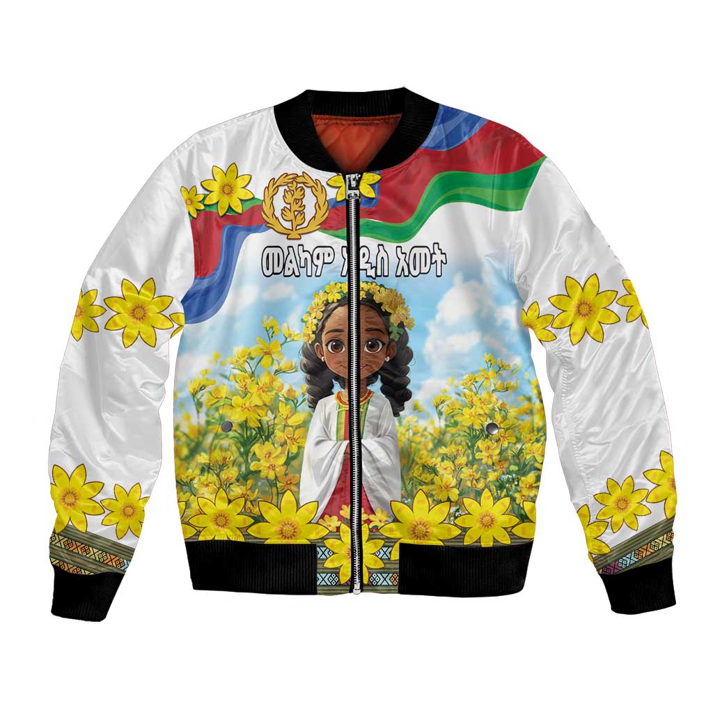 Happy Enkutatash Eritrea Personalized Bomber Jacket Beautiful Girl Adey Abeba Flower LT9 - Wonder Print Shop