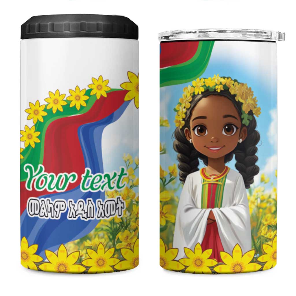 Happy Enkutatash Eritrea Personalized 4 in 1 Can Cooler Tumbler Beautiful Girl Adey Abeba Flower LT9 - Wonder Print Shop