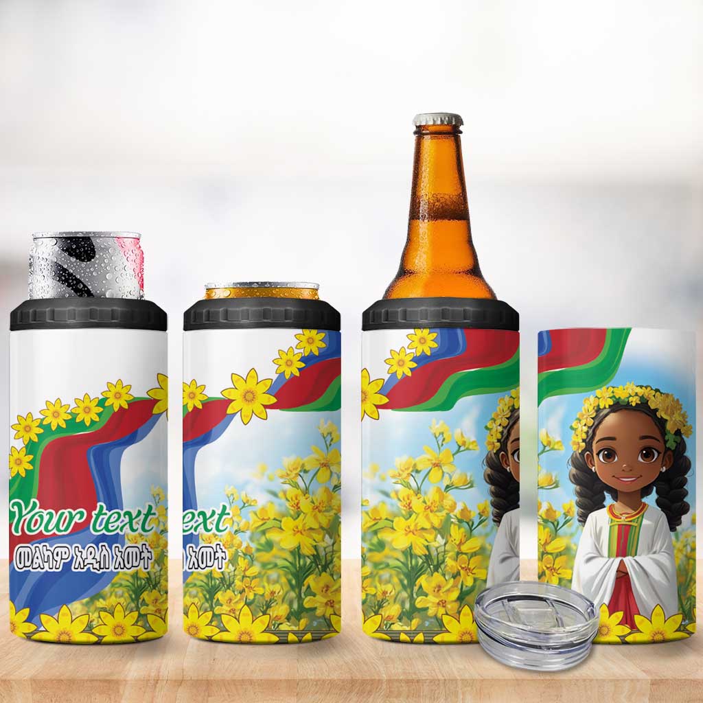 Happy Enkutatash Eritrea Personalized 4 in 1 Can Cooler Tumbler Beautiful Girl Adey Abeba Flower LT9 - Wonder Print Shop
