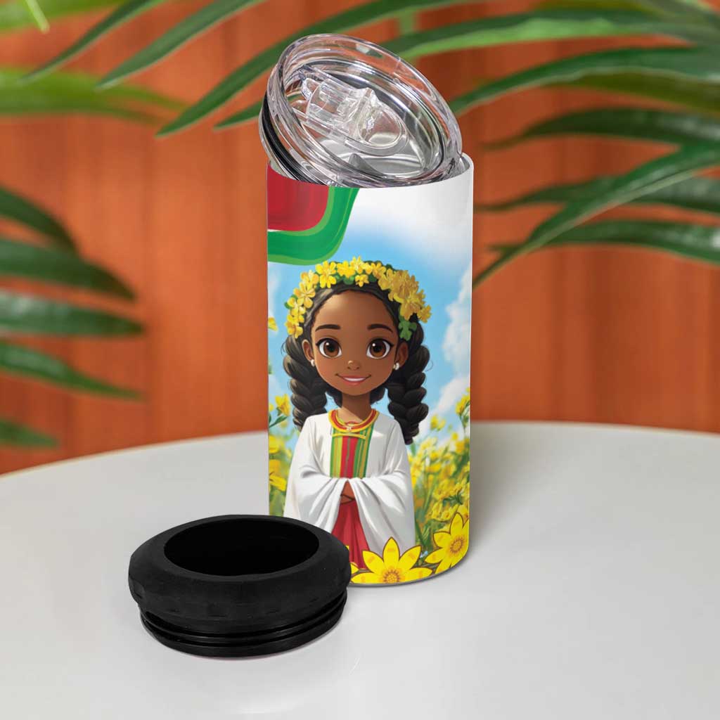 Happy Enkutatash Eritrea Personalized 4 in 1 Can Cooler Tumbler Beautiful Girl Adey Abeba Flower LT9 - Wonder Print Shop