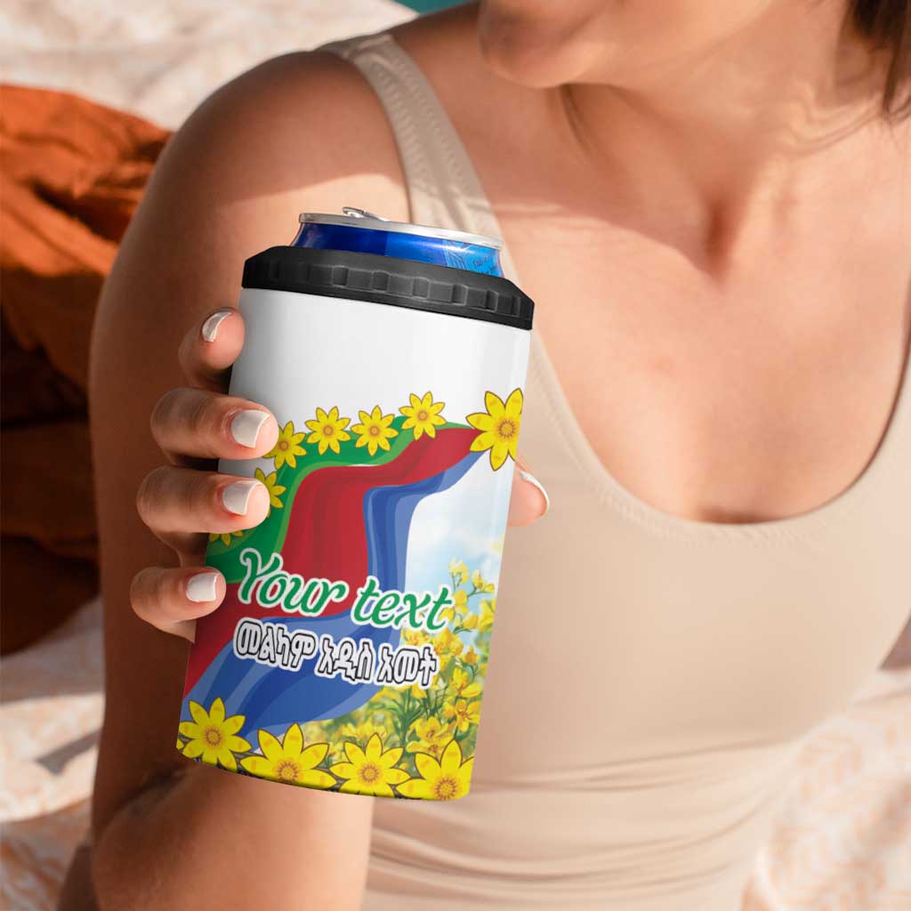 Happy Enkutatash Eritrea Personalized 4 in 1 Can Cooler Tumbler Beautiful Girl Adey Abeba Flower LT9 - Wonder Print Shop