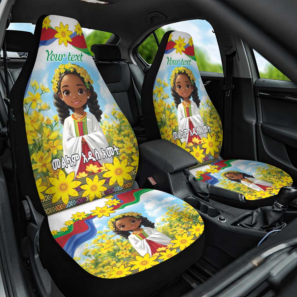 Happy Enkutatash Eritrea Personalized Car Seat Cover Beautiful Girl Adey Abeba Flower LT9 - Wonder Print Shop