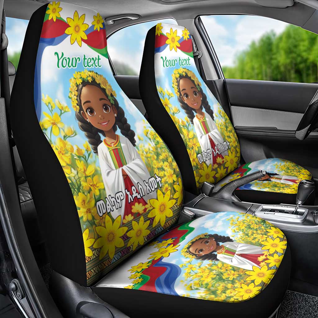 Happy Enkutatash Eritrea Personalized Car Seat Cover Beautiful Girl Adey Abeba Flower LT9 - Wonder Print Shop